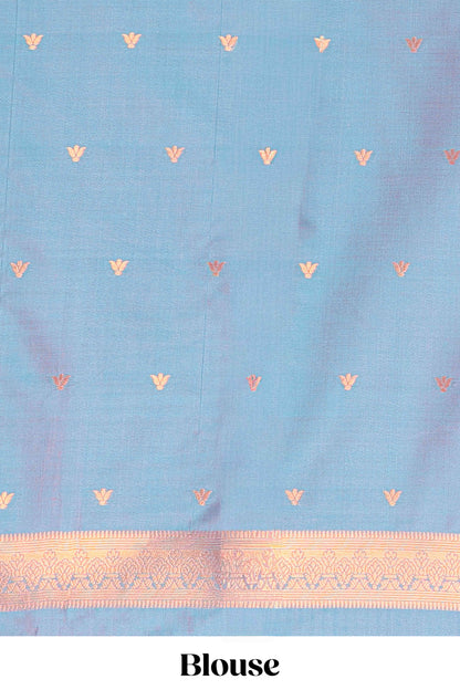 matching blue blouse with gold zari