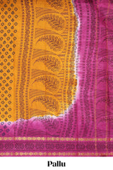 mustard block print saree