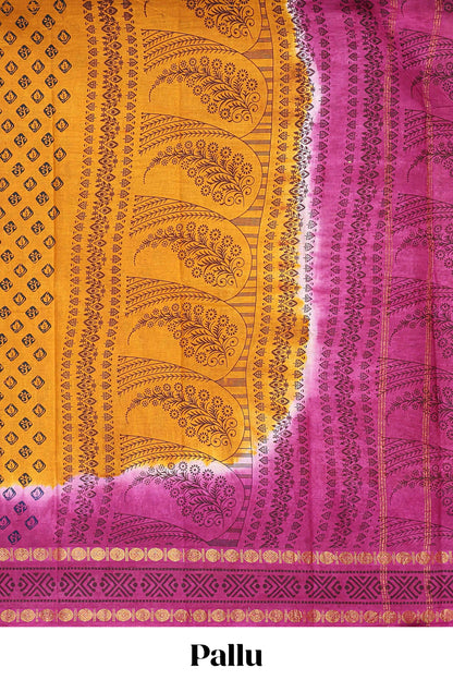 mustard block print saree