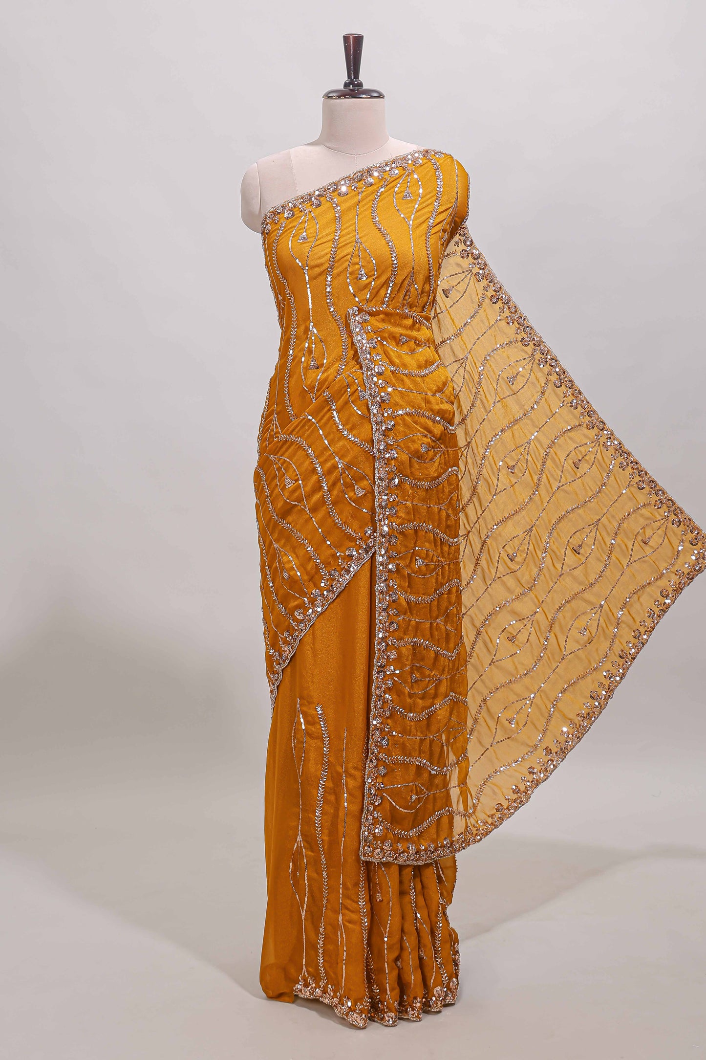 mustard designer saree