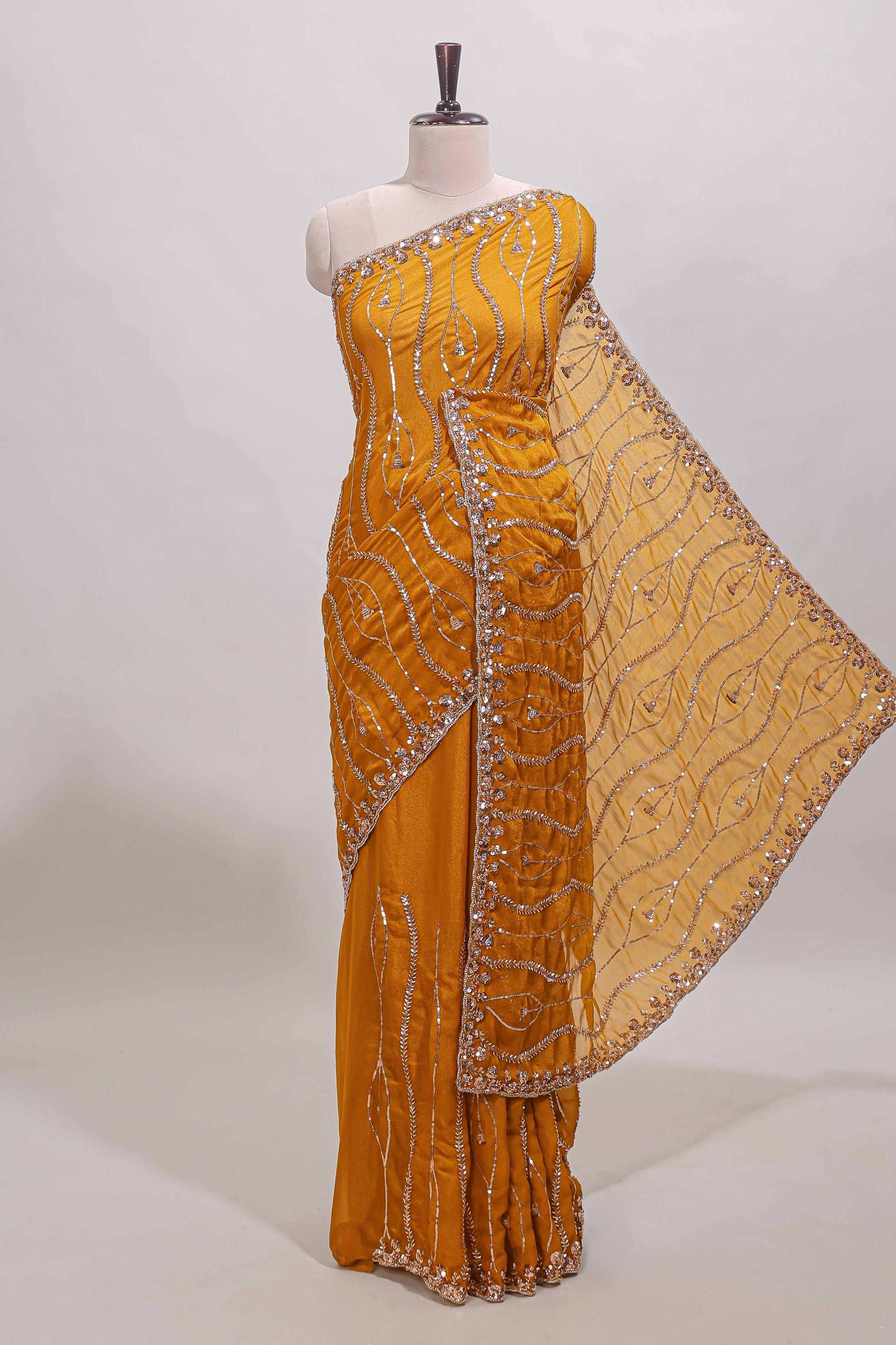 mustard designer saree