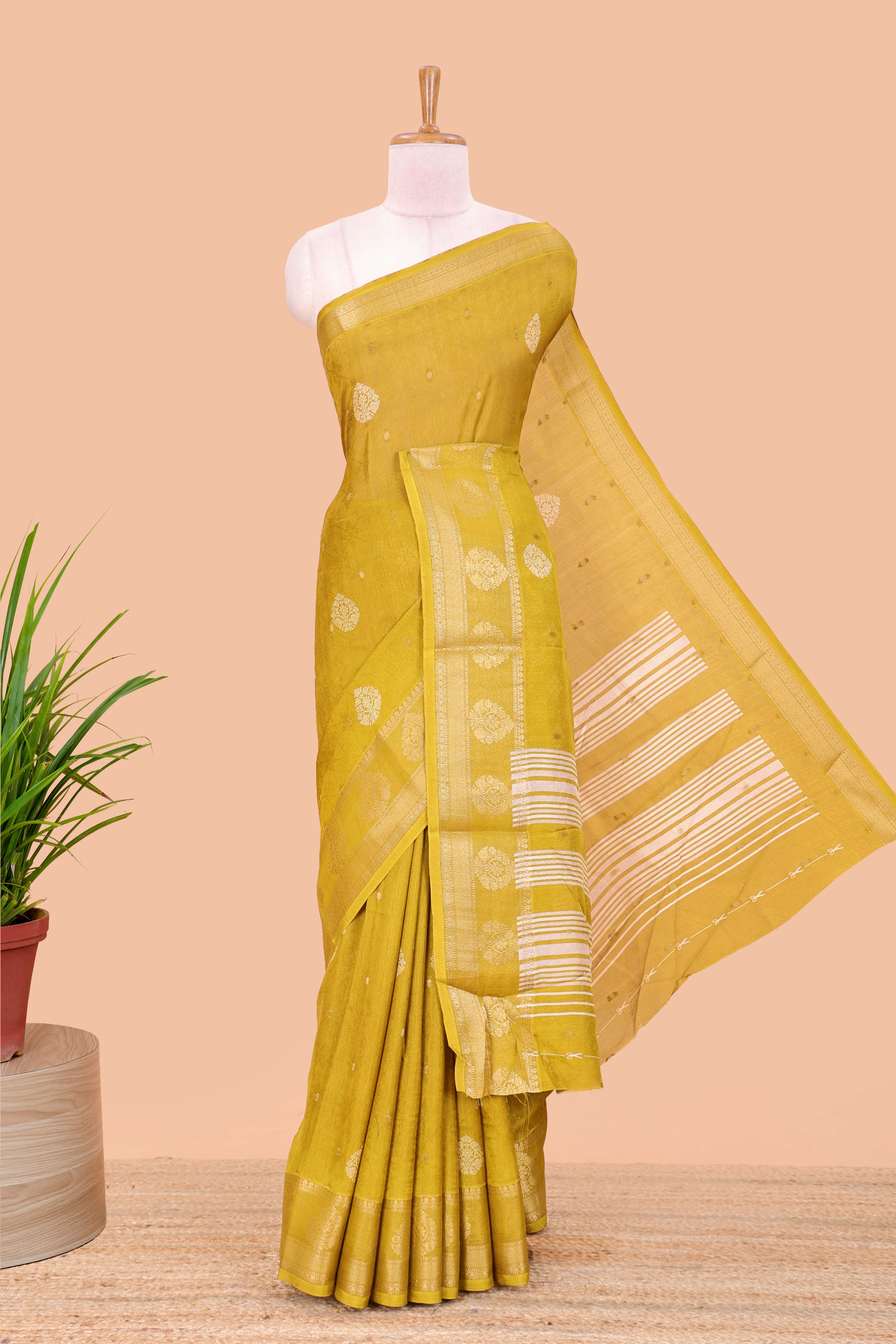 mustard dola silk saree
