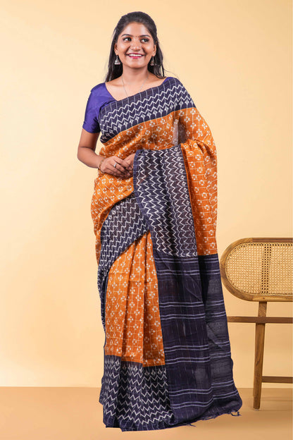 orange linen saree