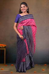  pink contrast pallu linen with butta design