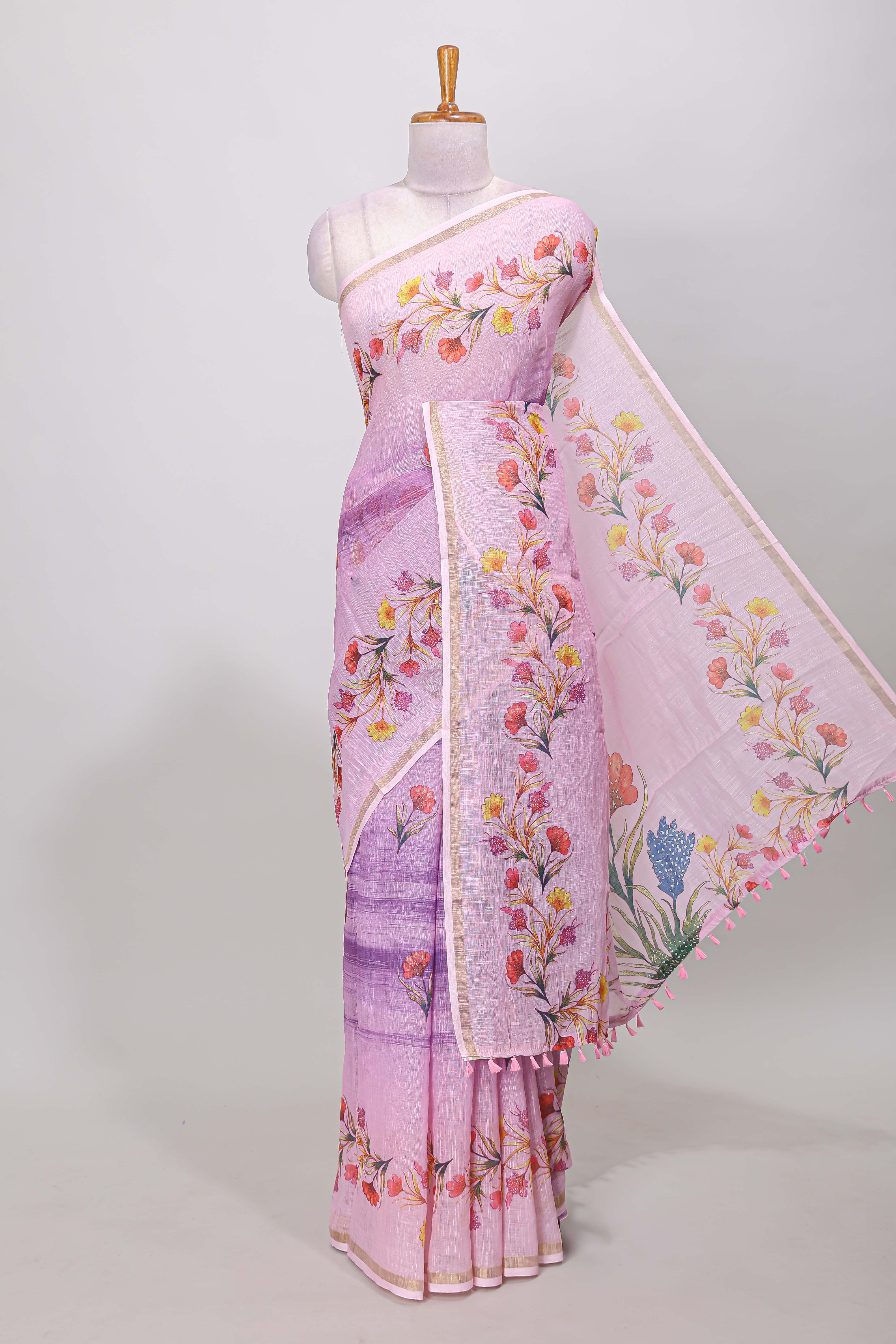 pink floral print linen cotton