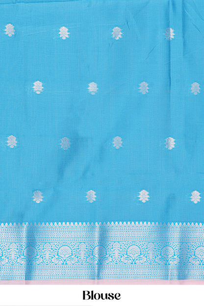 pink lichi silk saree with blue blouse