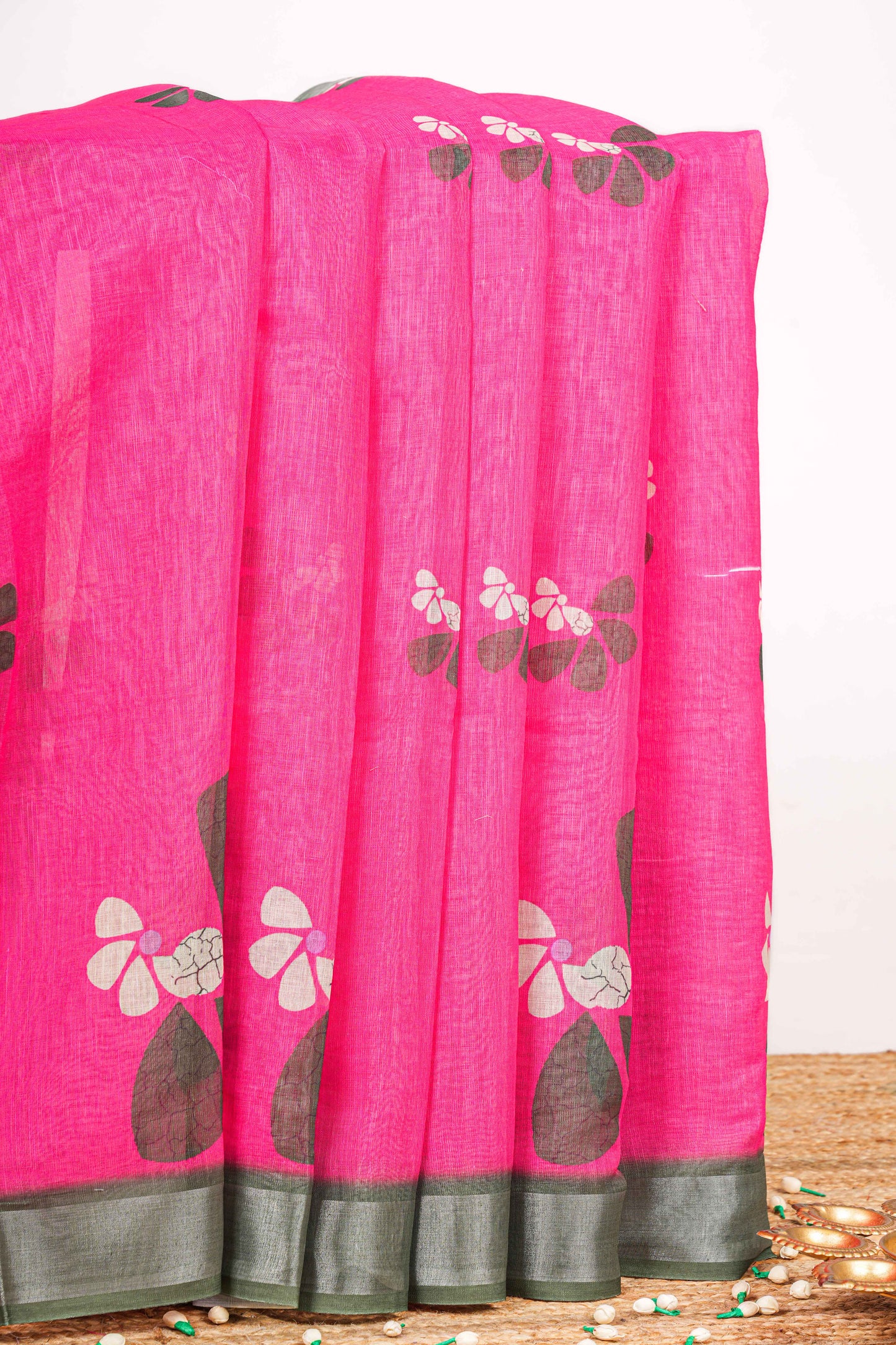 pink linen saree