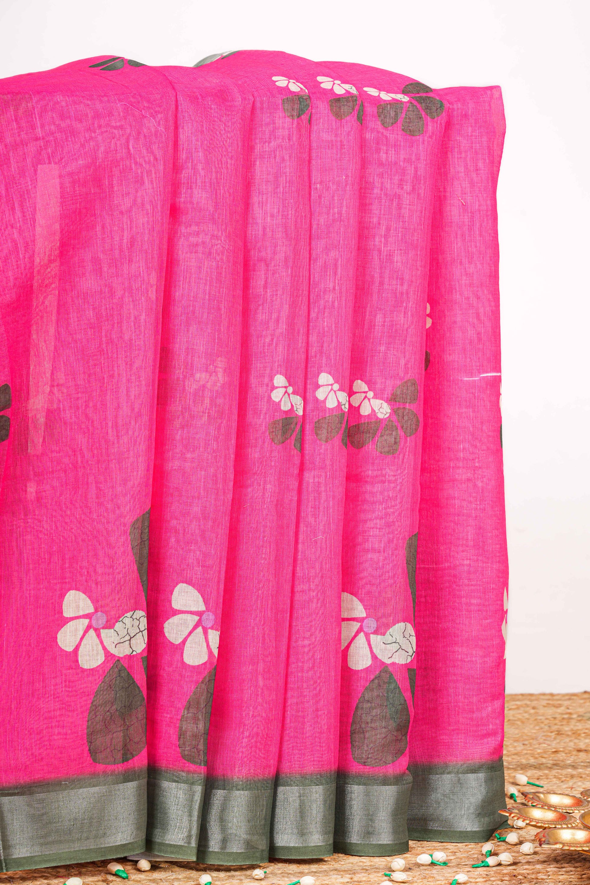 pink linen saree