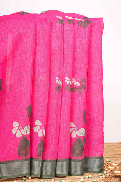 pink linen saree