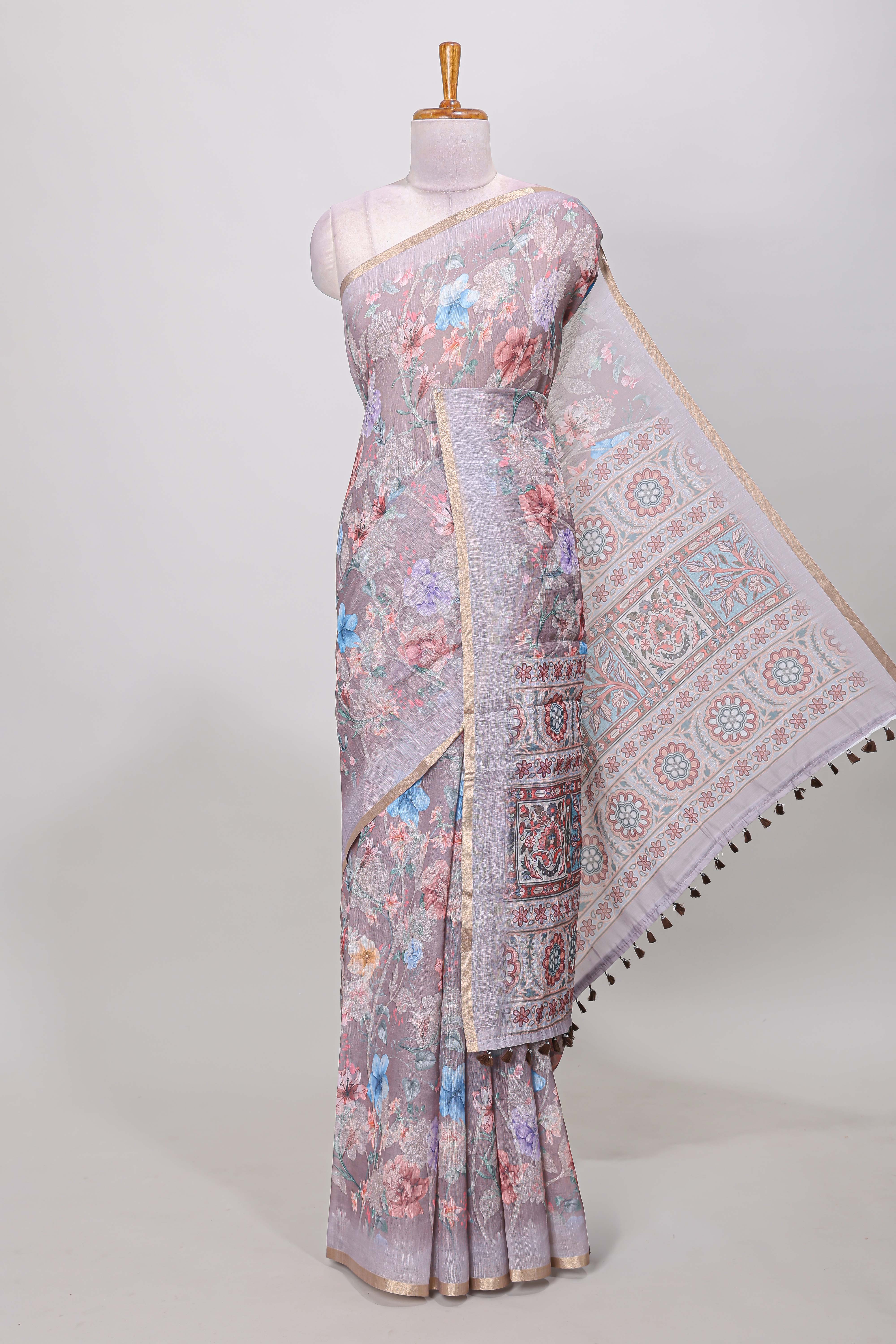 purple floral print linen cotton