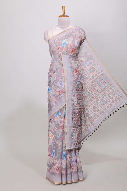  purple floral print linen cotton