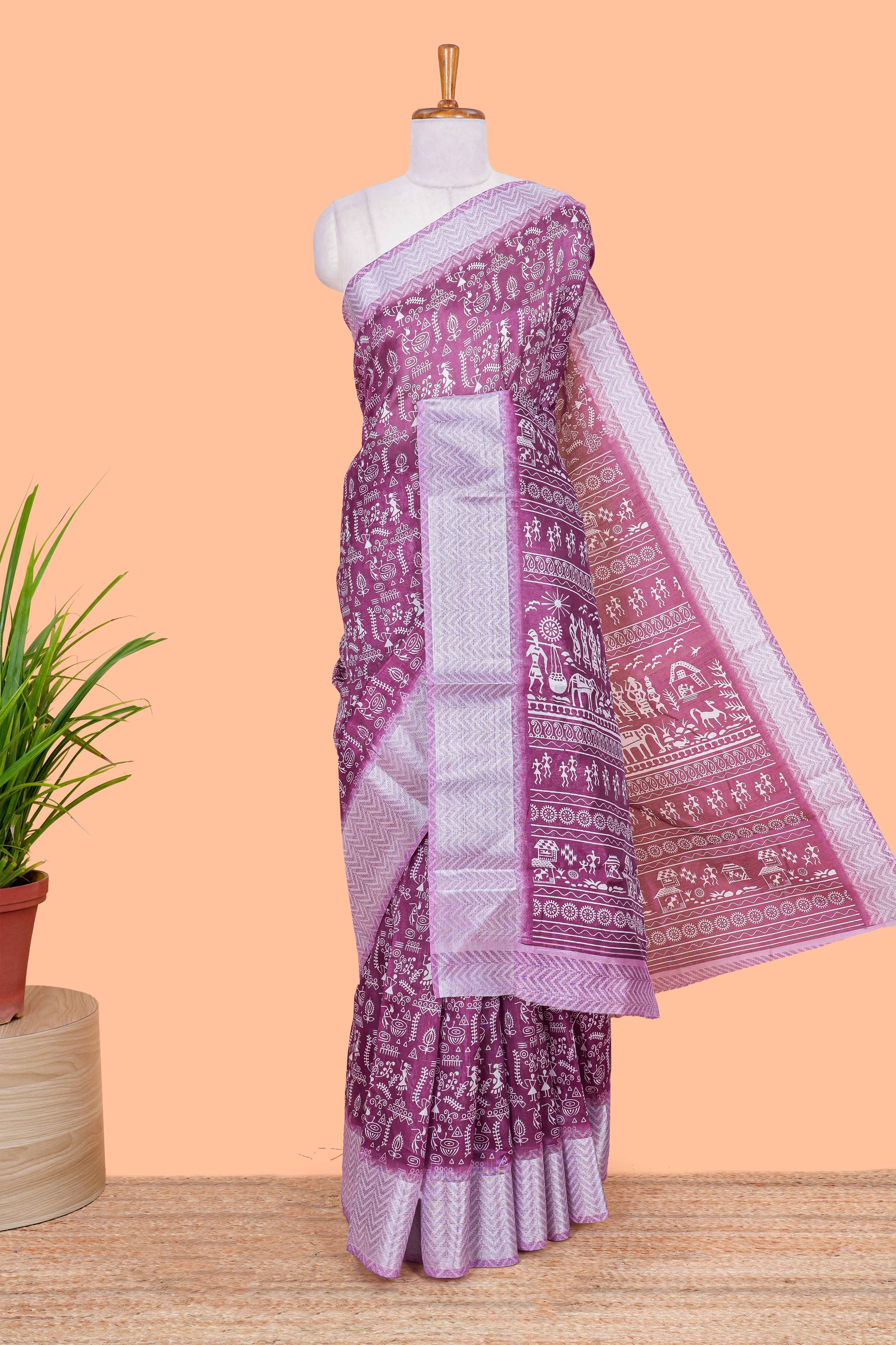  purple warli print saree