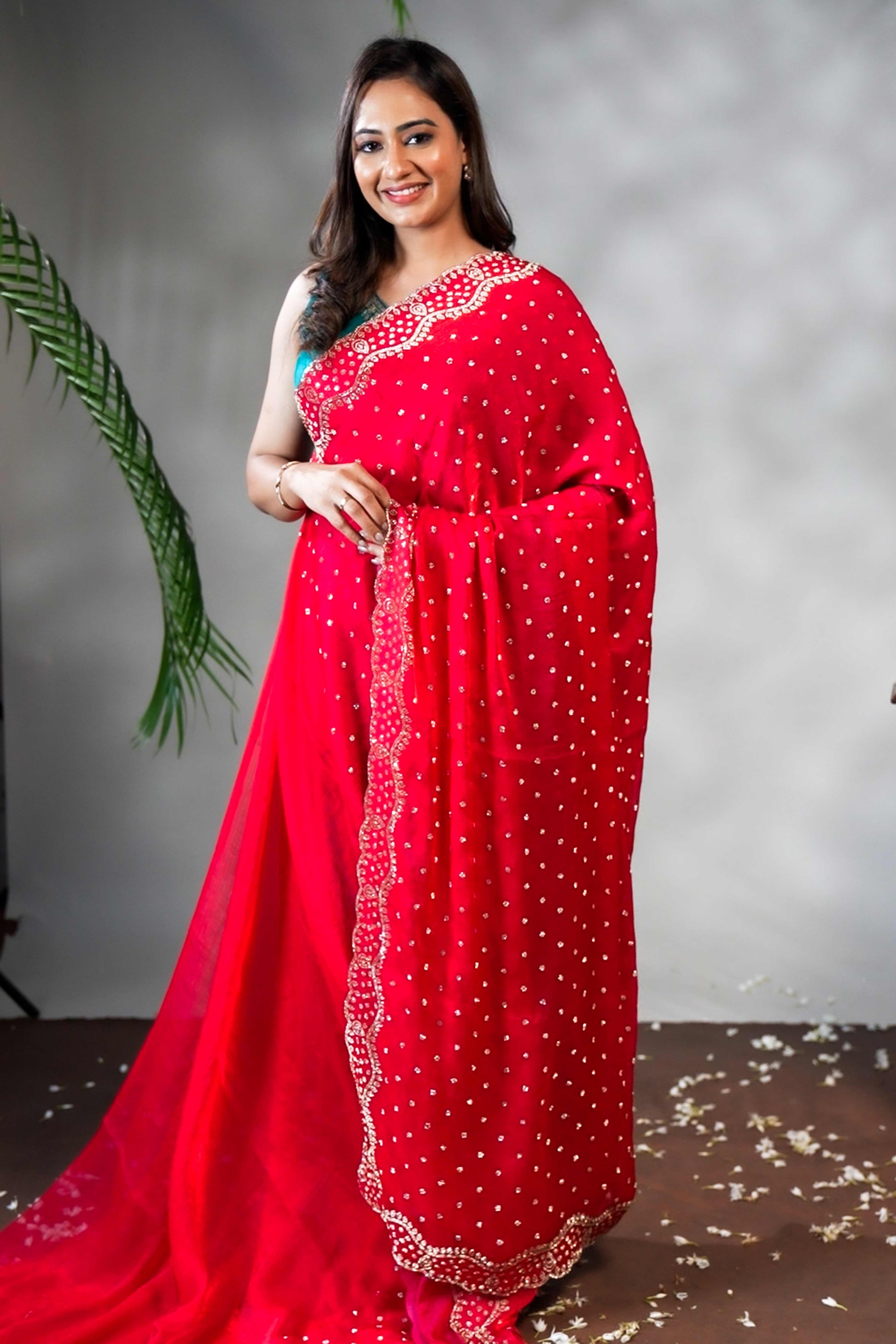 red designer saree
