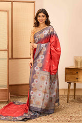 red saree with matching Blouse set
