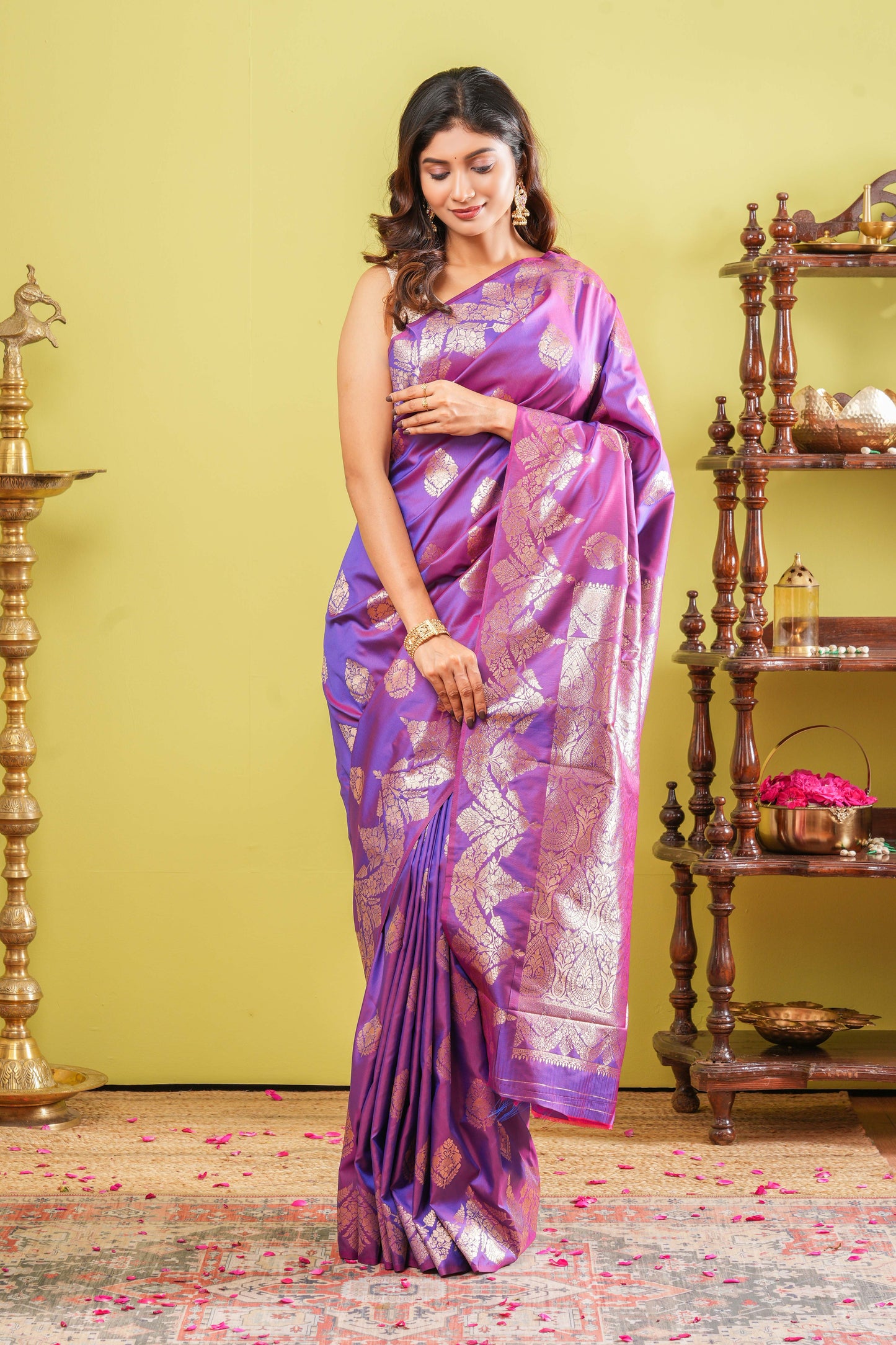 semi soft silk Purple elegant saree