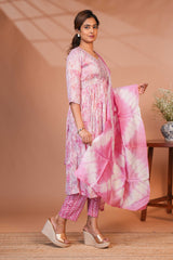 Pink embroidery floral design A line anarkali with self bottom and matching dubatta