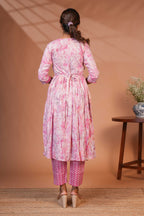 Pink embroidery floral design A line anarkali with self bottom and matching dubatta