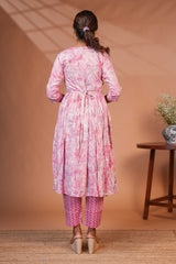 Pink embroidery floral design A line anarkali with self bottom and matching dubatta