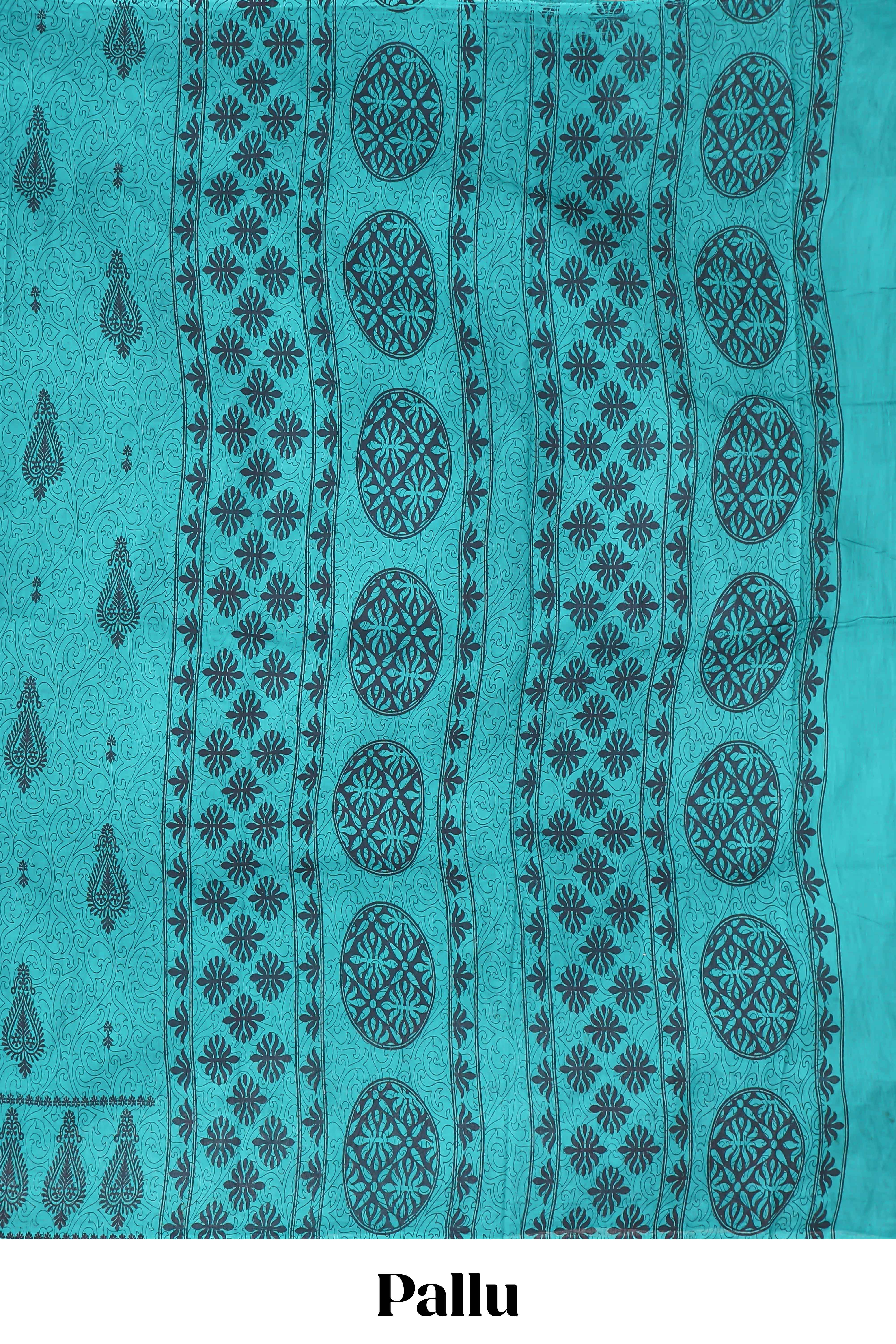 turquoise floral design saree