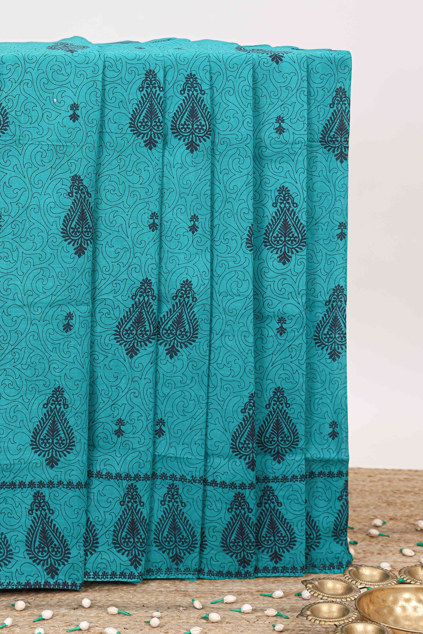 turquoise sungudi cotton saree