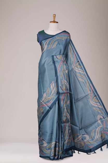 tussar blue saree