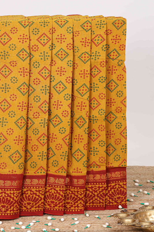 yellow sungudi cotton saree 